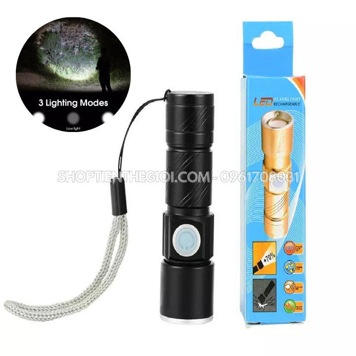 Đèn Pin Siêu Sáng Sạc USB Zoom 4x